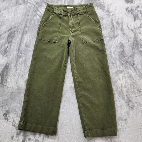 Maurices Pants Womens 8 Green Patch Pocket High Rise Wide Leg Crop Ankle Stretch - Picture 1 of 12